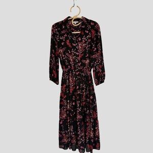 Nanette Lepore Floral Sheer Tiered Belted Knee Length Dress Black Purple Red -6